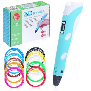 UT0003 гол 3D ручка 3D PEN  PLUS с набором пластика PLA (10 цветов по 3 метра) цвет голубой